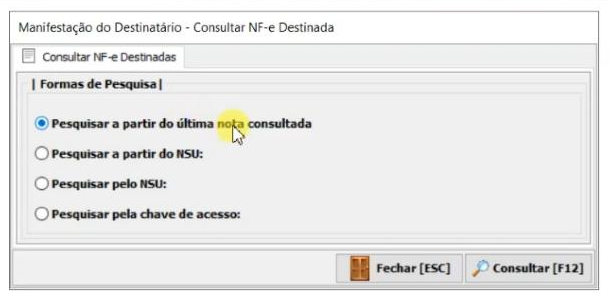 Janela Consultar NF-e Destinada